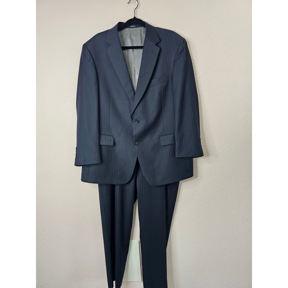 Hart Schaffner Marx Mens 44S Navy Blue Pinstripe Two Button Suit Set 40 WAIST‎